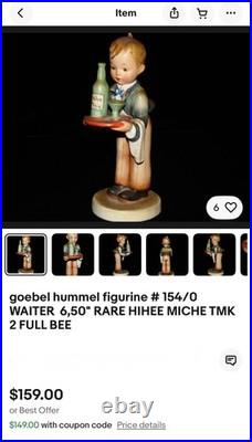 2 Goebel Hummel figurines # 154/0 & 154 WAITER RARE HIHEE MICHE TMK 2 FULL BEE