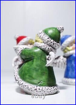 3 Vintage Hummel Goebel W. Germany Green/Red/Blue Angel Candleholders Figurines