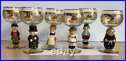 6 Vintage Goebel Hummel Figurine Wine Glasses 14k Gold Gilding Germany Cordial