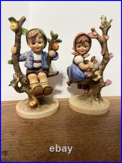 6 tall With Germany Goebel / M J Hummel 141 girl & 142 boy Apple tree bluebirds