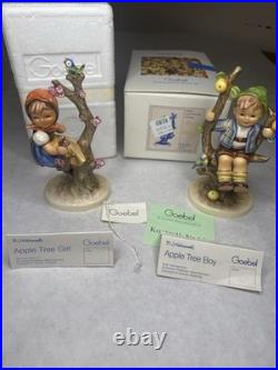 Goebel Hummel Apple Tree Boy & Girl Set HUM 142/I TMK6 Germany w Boxes Tags