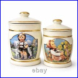 Goebel Hummel Canister Set W Germany Vintage Ceramic Jars Boy Girl Gold Trim with