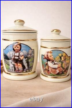 Goebel Hummel Canister Set W Germany Vintage Ceramic Jars Boy Girl Gold Trim with