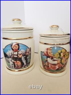 Goebel Hummel Canister Set W Germany Vintage Ceramic Jars Boy Girl Gold Trim with