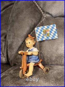 Goebel Hummel Figurine Look At Me With Bavarian Flag Girl On Tricycle RARE