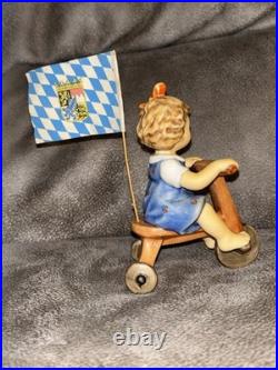 Goebel Hummel Figurine Look At Me With Bavarian Flag Girl On Tricycle RARE