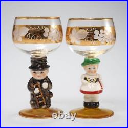 Goebel Hummel Figurine Stem Vtg Wine Goblets Western Germany Gold Trim 5.5h 6pc