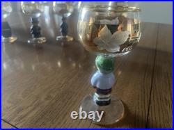 Goebel Hummel Figurine Stem Wine Glasses 14K Gold Trim Germany Lot of 6