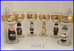 Goebel Hummel Figurine Stem Wine Glasses 14K Gold Trim Germany Lot of 6