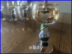 Goebel Hummel Figurine Stem Wine Glasses 14K Gold Trim Germany Lot of 6