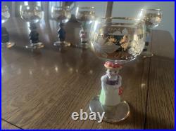 Goebel Hummel Figurine Stem Wine Glasses 14K Gold Trim Germany Lot of 6