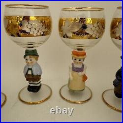 Goebel Hummel Figurine Stem Wine Glasses 14K Gold Trim Germany Lot of 6