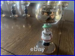 Goebel Hummel Figurine Stem Wine Glasses 14K Gold Trim Germany Lot of 6