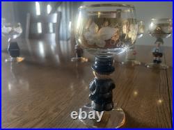 Goebel Hummel Figurine Stem Wine Glasses 14K Gold Trim Germany Lot of 6