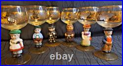 Goebel Hummel Figurine Wine Glasses Lot Of 6 Goblets Germany 14K Gold Trim