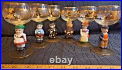 Goebel Hummel Figurine Wine Glasses Lot Of 6 Goblets Germany 14K Gold Trim