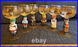Goebel Hummel Figurine Wine Glasses Lot Of 6 Goblets Germany 14K Gold Trim