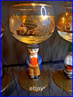 Goebel Hummel Figurine Wine Glasses Lot Of 6 Goblets Germany 14K Gold Trim