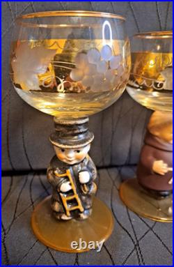 Goebel Hummel Figurine Wine Glasses Lot Of 6 Goblets Germany 14K Gold Trim