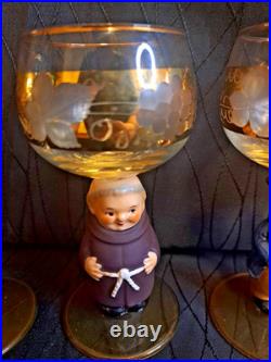 Goebel Hummel Figurine Wine Glasses Lot Of 6 Goblets Germany 14K Gold Trim