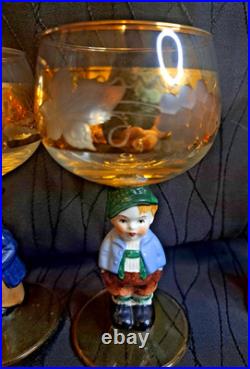 Goebel Hummel Figurine Wine Glasses Lot Of 6 Goblets Germany 14K Gold Trim
