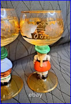 Goebel Hummel Figurine Wine Glasses Lot Of 6 Goblets Germany 14K Gold Trim