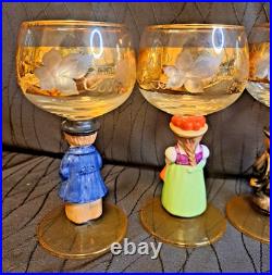 Goebel Hummel Figurine Wine Glasses Lot Of 6 Goblets Germany 14K Gold Trim
