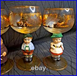 Goebel Hummel Figurine Wine Glasses Lot Of 6 Goblets Germany 14K Gold Trim