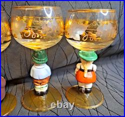Goebel Hummel Figurine Wine Glasses Lot Of 6 Goblets Germany 14K Gold Trim