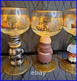 Goebel Hummel Figurine Wine Glasses Lot Of 6 Goblets Germany 14K Gold Trim