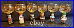 Goebel Hummel Figurine Wine Glasses Lot Of 6 Goblets Germany 14K Gold Trim