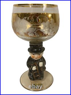 Goebel Hummel German Etched Gold Wine Glasses Goblet E&A Bockling