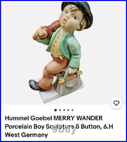 Goebel Hummel Merry Wanderer Figurine Little Boy Suitcase 70s True Vtg Germany