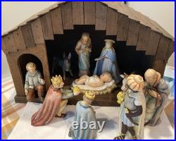 Goebel Hummel Nativity Set of 10 Germany Wooden Manger