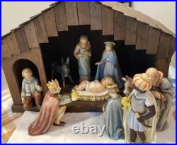 Goebel Hummel Nativity Set of 10 Germany Wooden Manger