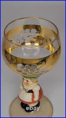 Goebel Hummel Stem Set of 6 14KT Gold Etched Grape Cordial Wine Glasses Germany