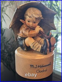 Goebel Hummel Umbrella Boy #152/A/0, 4.75 signed full bee AND wood stand Goebel Hummel Umbrella Boy #152/A/0, 4.75 signed full bee AND wood stand