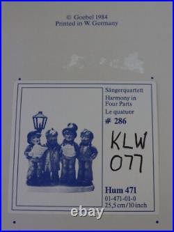 Goebel M. J. Hummel Harmony In Four Parts = 286 = Original Box & Paperwork 1989 Goebel M. J. Hummel Harmony In Four Parts = 286 = Original Box & Paperwork 1989