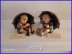 HUMMEL 5 UMBRELLA BOY 182/0 A 5 & UMBRELLA GIRL 152/0 B Etched w- 1957 Goebel