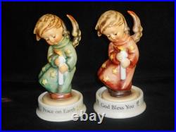 HUMMEL FIGURES 755/0 HEAVENLY ANGEL GREEN GOWN SIGNED/ROSE GOWN withROUND BASES MT
