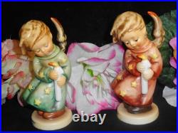HUMMEL FIGURES 755/0 HEAVENLY ANGEL GREEN GOWN SIGNED/ROSE GOWN withROUND BASES MT