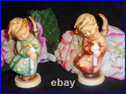 HUMMEL FIGURES 755/0 HEAVENLY ANGEL GREEN GOWN SIGNED/ROSE GOWN withROUND BASES MT