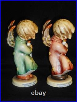 HUMMEL FIGURES 755/0 HEAVENLY ANGEL GREEN GOWN SIGNED/ROSE GOWN withROUND BASES MT