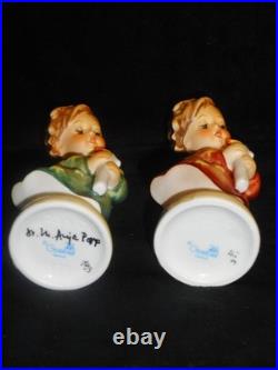 HUMMEL FIGURES 755/0 HEAVENLY ANGEL GREEN GOWN SIGNED/ROSE GOWN withROUND BASES MT