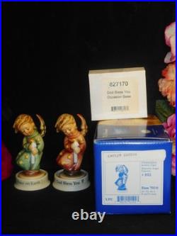 HUMMEL FIGURES 755/0 HEAVENLY ANGEL GREEN GOWN SIGNED/ROSE GOWN withROUND BASES MT