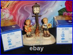HUMMEL FIGURES SUNFLOWER GIRL 2195 4/0 & BOY 2219 withCLOCK TOWER HUMMELSCAPE /DOG