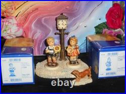 HUMMEL FIGURES SUNFLOWER GIRL 2195 4/0 & BOY 2219 withCLOCK TOWER HUMMELSCAPE /DOG