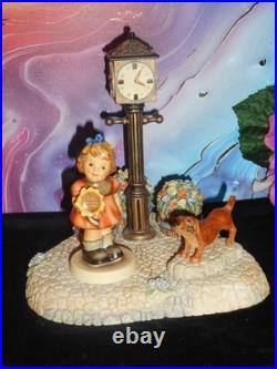 HUMMEL FIGURES SUNFLOWER GIRL 2195 4/0 & BOY 2219 withCLOCK TOWER HUMMELSCAPE /DOG