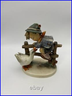 M. I. Hummel Barnyard Hero HUM 195/I Goebel Germany Boy w Goose Figurine