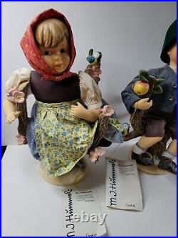 M J Hummel Boy Girl Porcelain Dolls Sitting Apple Tree Large Set NWT Bette Ball